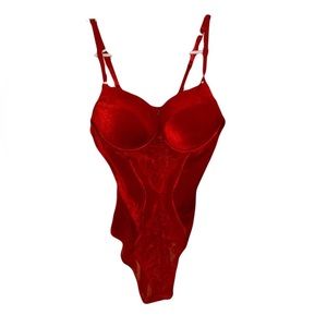 Red Lace Lingerie Women’s Teddy With Push Up Bra Size Small